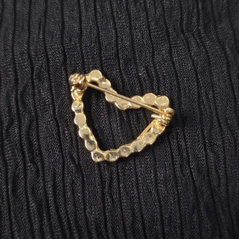 Vintage Faux Pearl Heart Brooch Gold Tone Romantic Coquette Jewelry